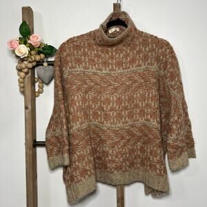 Mystree Turtleneck Brown Mix Wool Blend‎ 3/4 Sleeve Sweater Size Small Medium